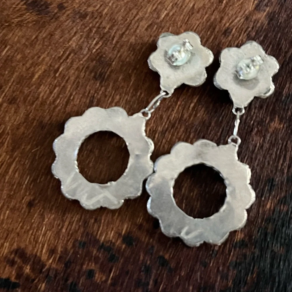 Turquoise Silver Dangle Earrings - Picture 2 of 4